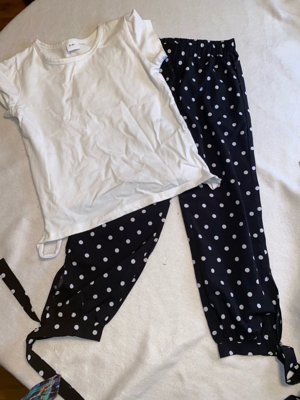 Kids White Tee & Black Polka Dot  Set